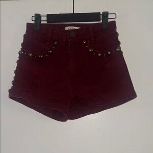 Women's Burgundy Studded Shorts